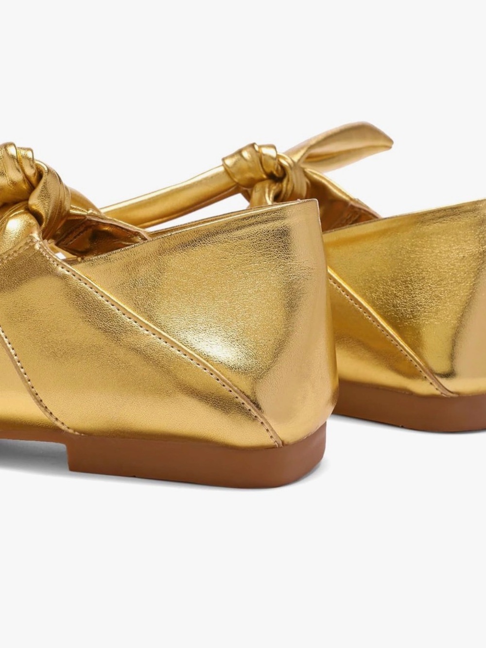 Metallic Gold Mary Jane Ballet Flats – Square Toe Bow Flats size 6 - Picture 2 of 9